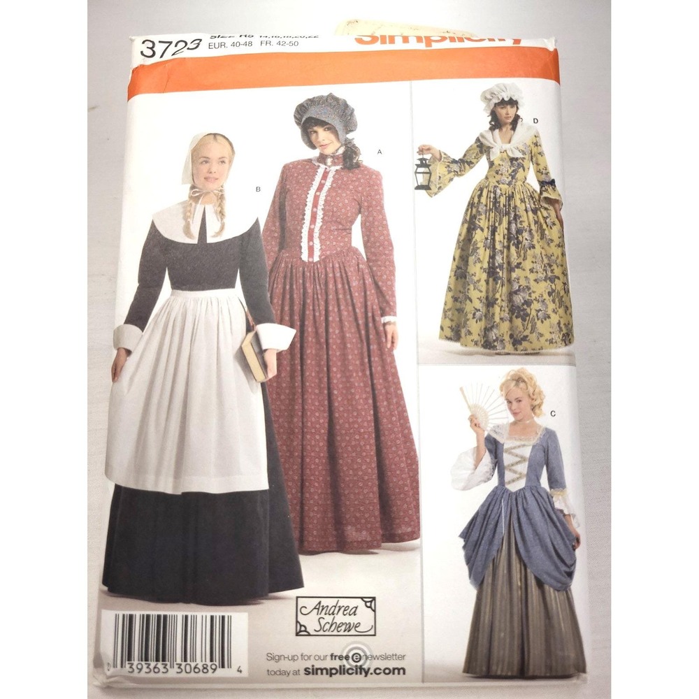 Simplicity 3723 Costume Colonial Early American Women Prairie Dresses Size 14-22